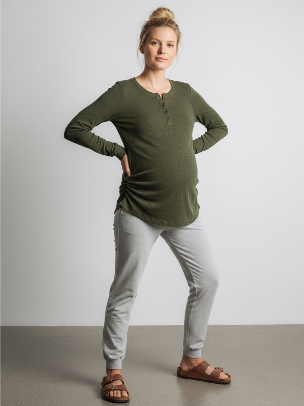 Gap Maternity Rib Henley Long-Sleeve T-Shirt in Army Jacket Green Size Medium